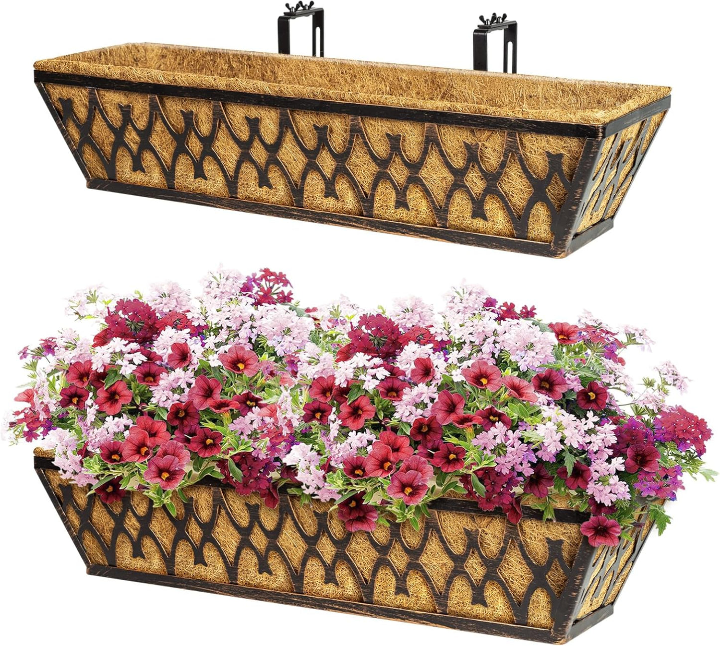 Window Boxes Planters: 24 Inch Railing Planter Box Set