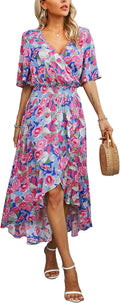 Kormei Womens Floral High Low V-Neck Maxi Dress - Flowy Fit