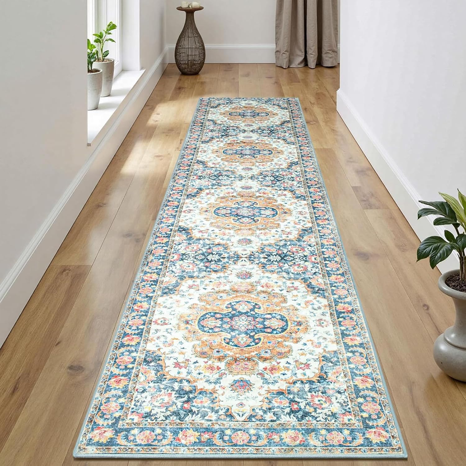 2x10 Washable Runner Rug for Hallway with Non Slip Backing