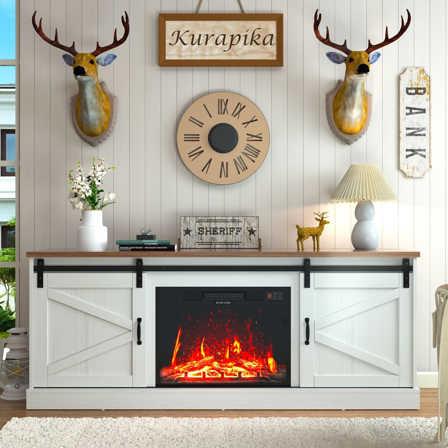 Kurapika 75 Fireplace TV Stand - Farmhouse Chic
