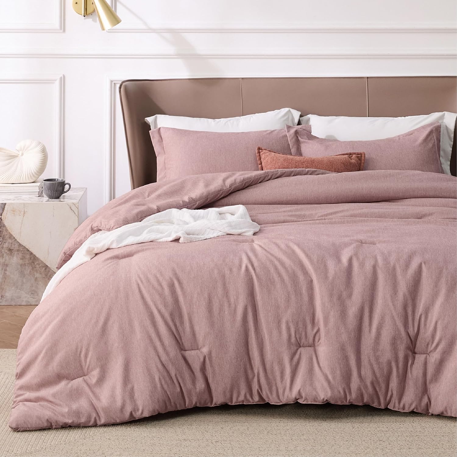 Bedsure Queen Comforter Set - Dusty Rose Soft Bedding for All Seasons