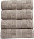 Cotton Bath Towel Set of 4 - Absorbent Geometric Towels - Cobblestone
