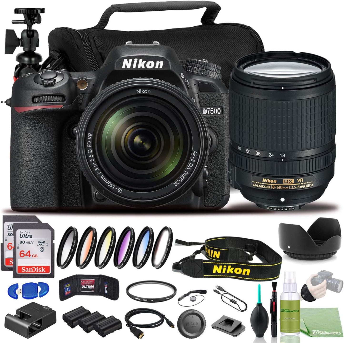 Nikon D7500 DSLR Camera Bundle with 18-140mm Lens and More