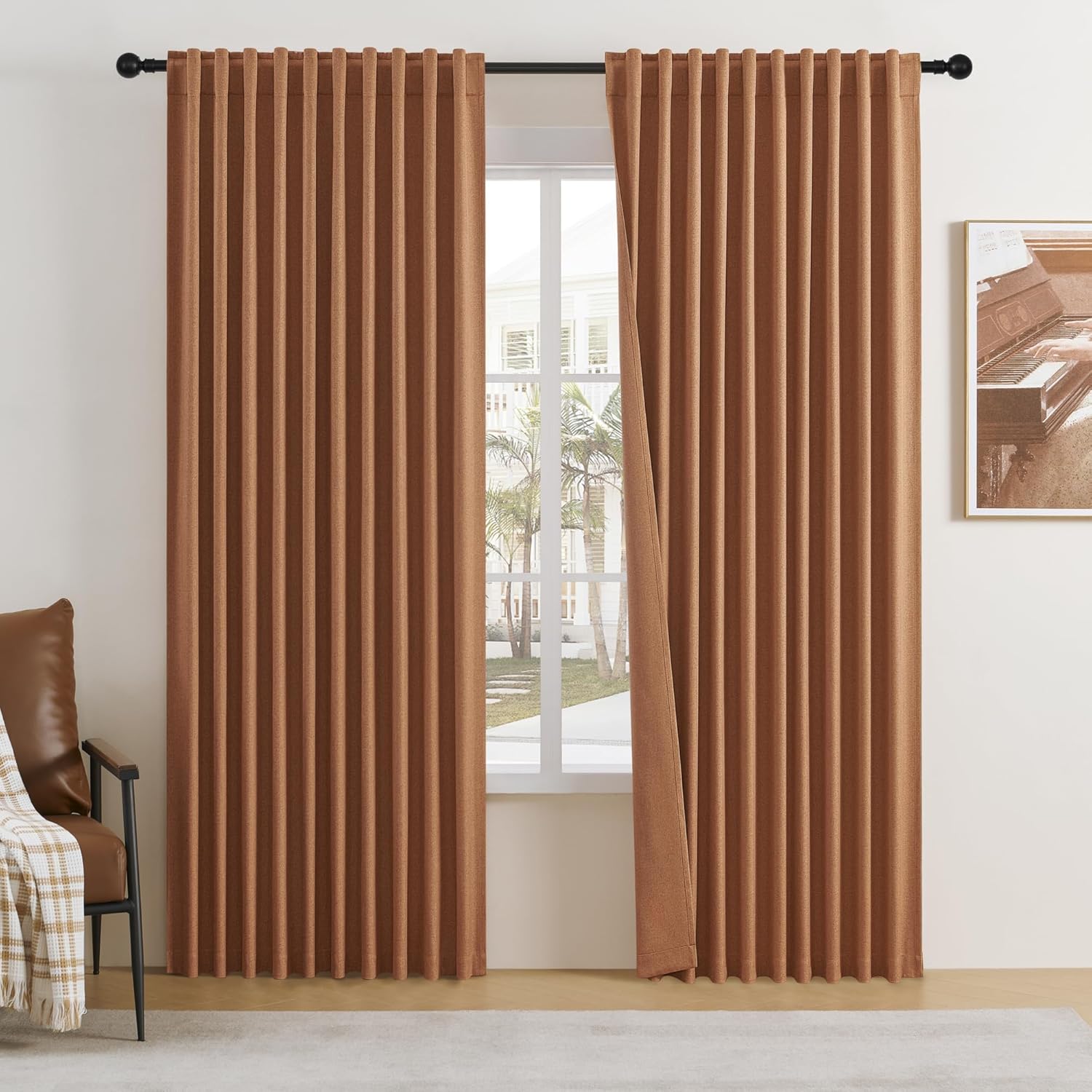 DUALIFE Linen Blackout Curtains for Rustic Farmhouse Decor
