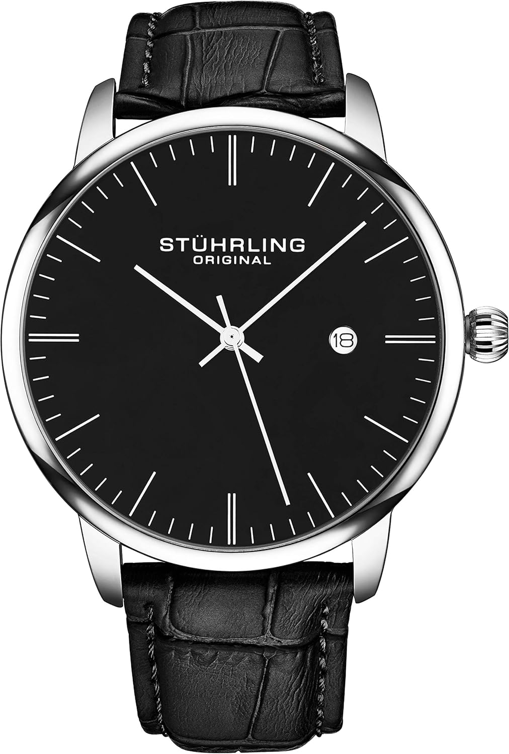 Stuhrling Original Black Leather Dress Watch