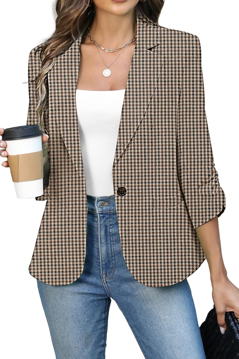 ELLEVEN Women's Ruched Blazers for Stylish Business Casual Wear