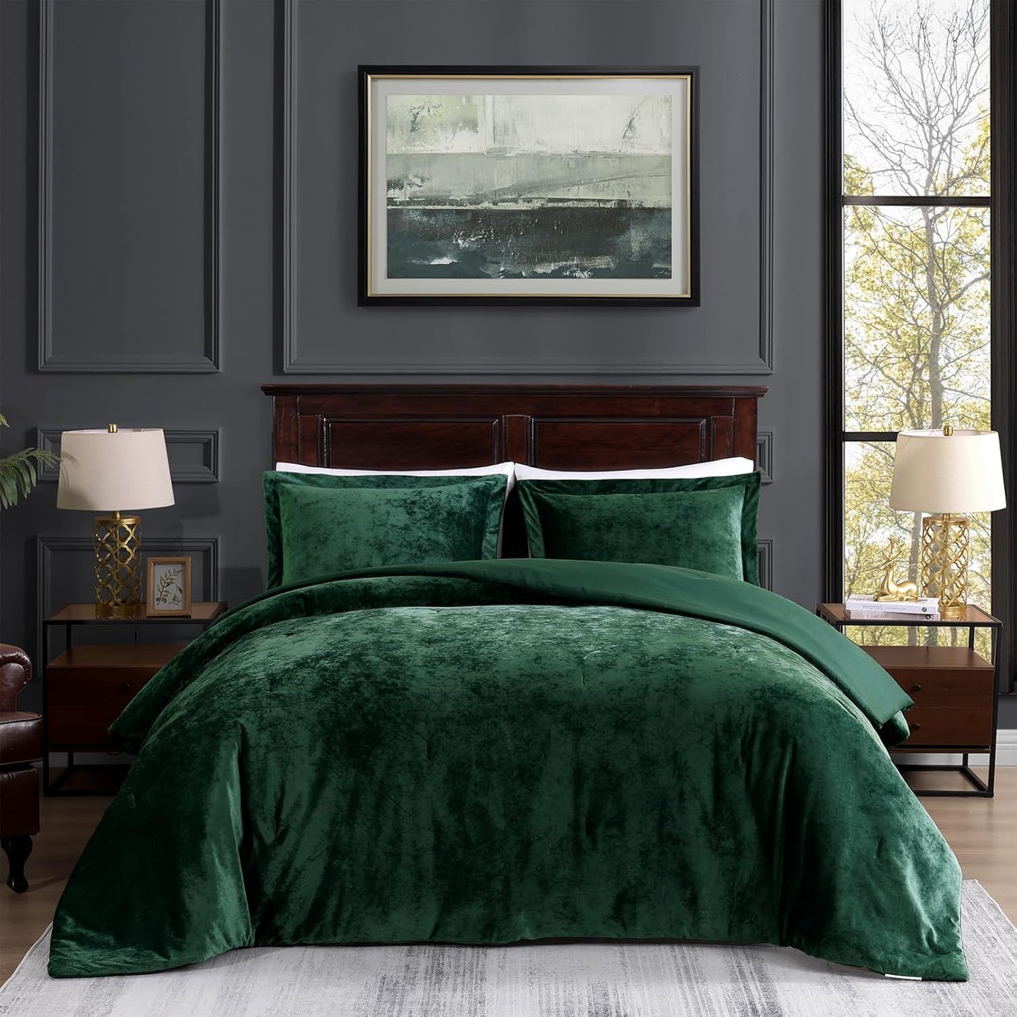 TAMGHO Crushed Velvet Comforter King Set for Luxurious Bedding