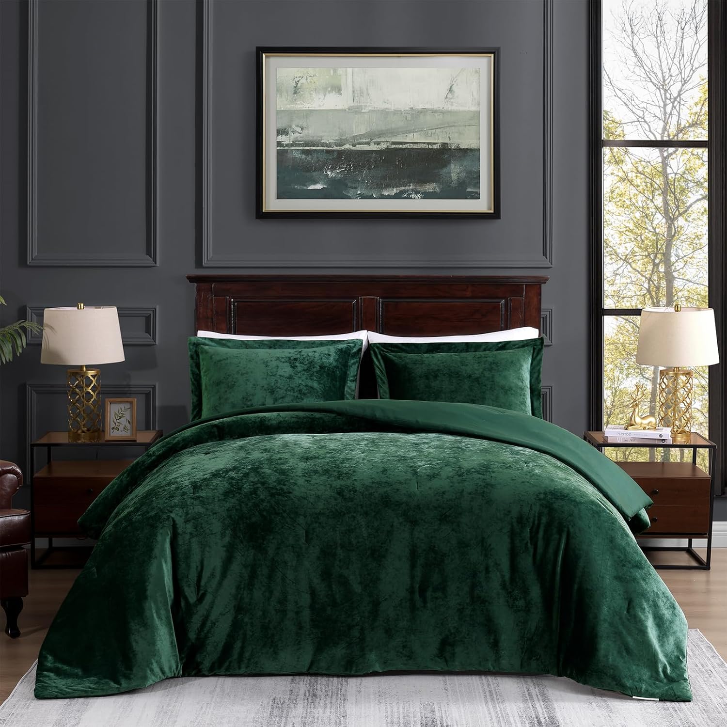 TAMGHO Crushed Velvet Comforter King Set for Luxurious Bedding