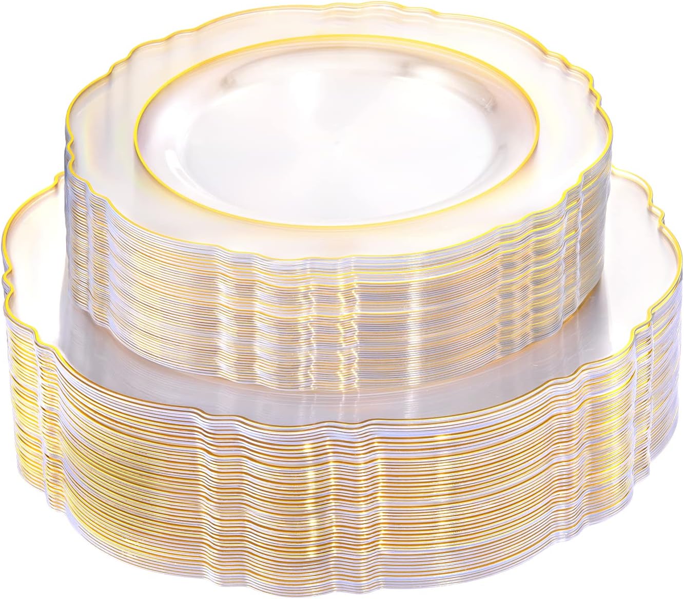 WDF 100pcs Clear Disposable Plates - Elegant Gold Trim for Parties