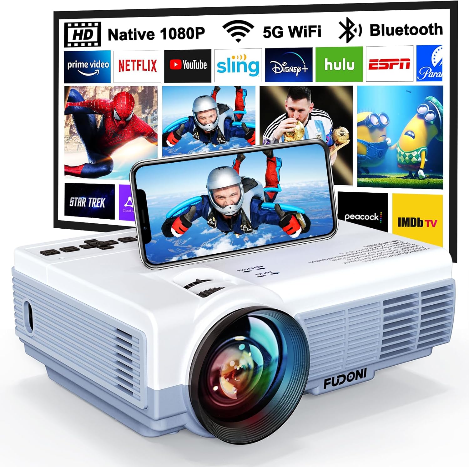 Portable Movie Projector with WiFi and Bluetooth for Home Use