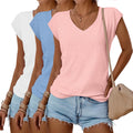 Huukeay Womens V Neck T Shirts 3 Pack - Cap Sleeve Casual Tees