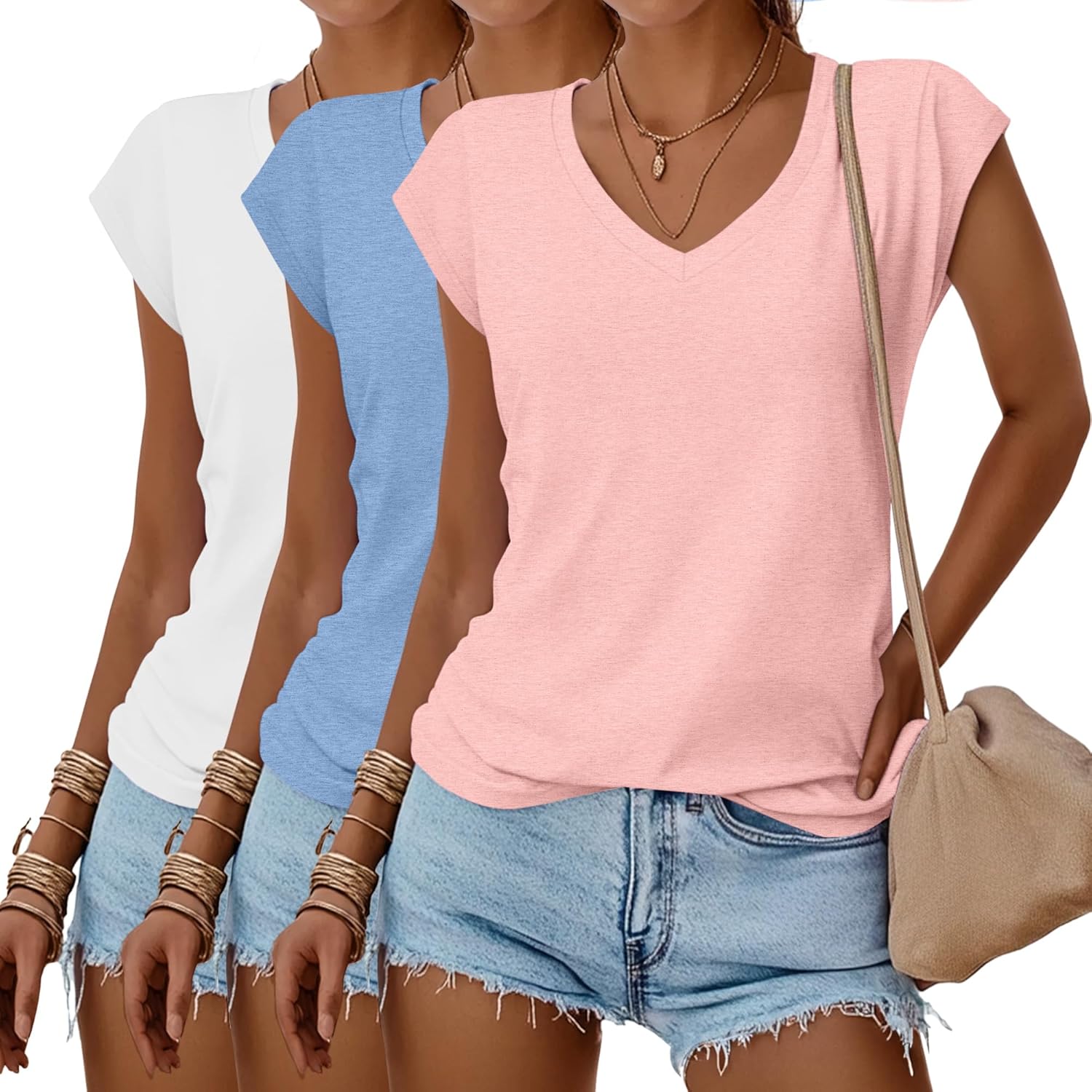 Huukeay 3 Pack Womens V Neck T Shirts for Summer Style