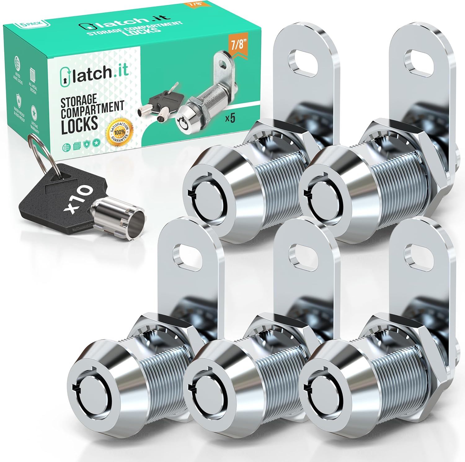5-Pack RV Storage Locks for Cabinets and Toolboxes - 100% Metal