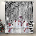 Winter Christmas Shower Curtain Set - Festive Snowman Pine Tree Design