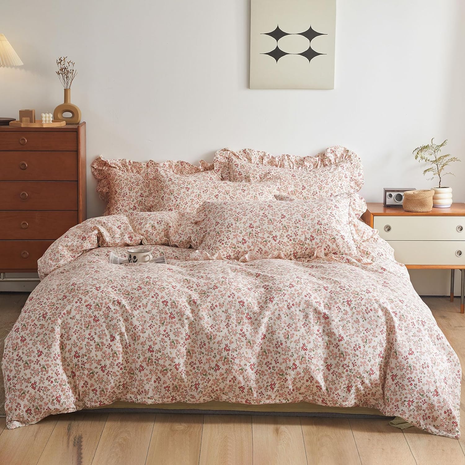 VM VOUGEMARKET Full Comforter Set for Girls in Pink Red Floral
