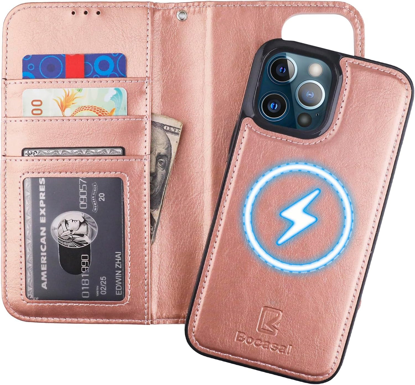 Bocasal iPhone 13 Pro Max Wallet Case with RFID Blocking Features