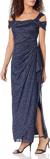 Alex Evenings Long Glitter Mesh Cold Shoulder Dress Review