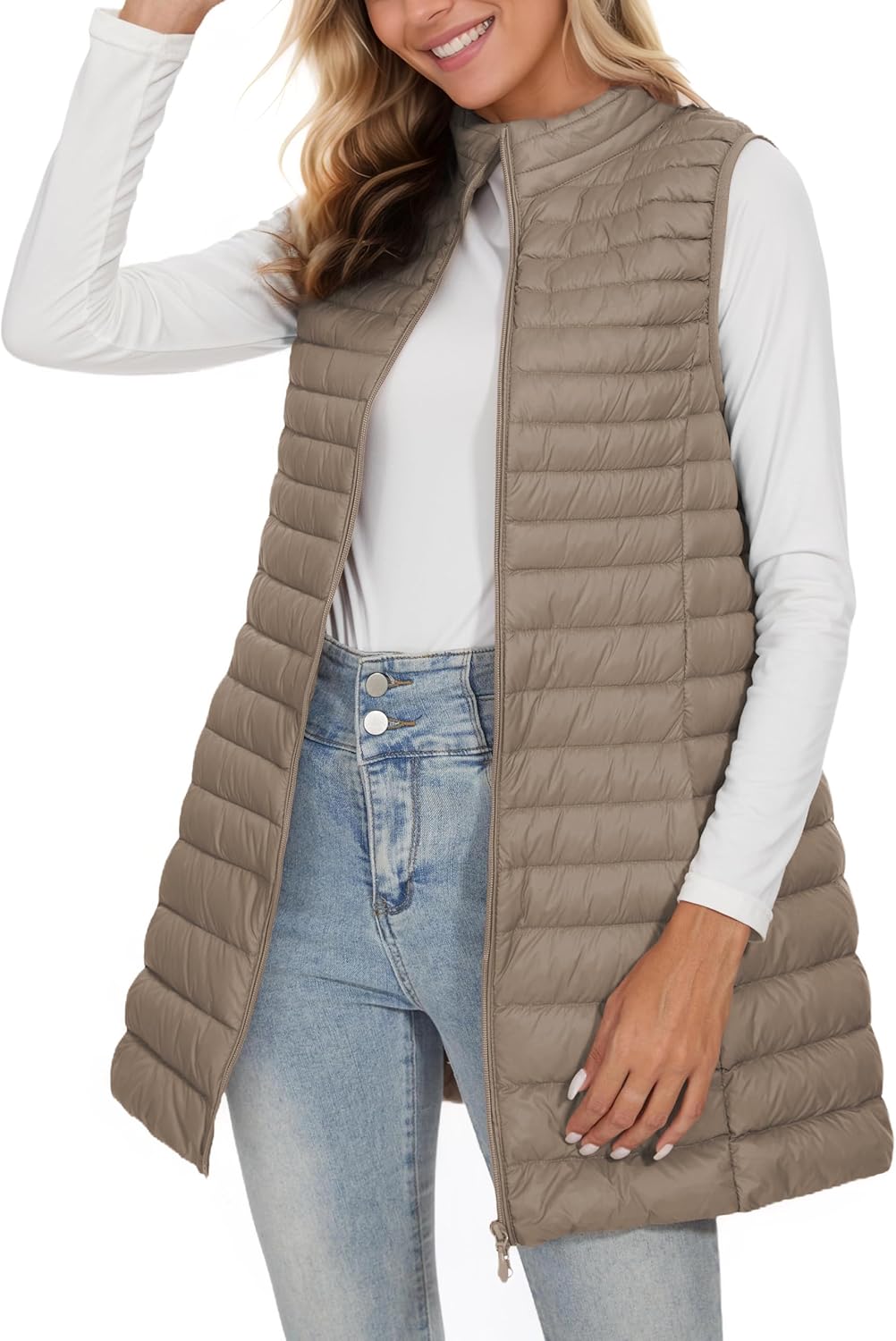 ELFJOY Long Puffer Vest Women Winter Ultra Light Down Vest