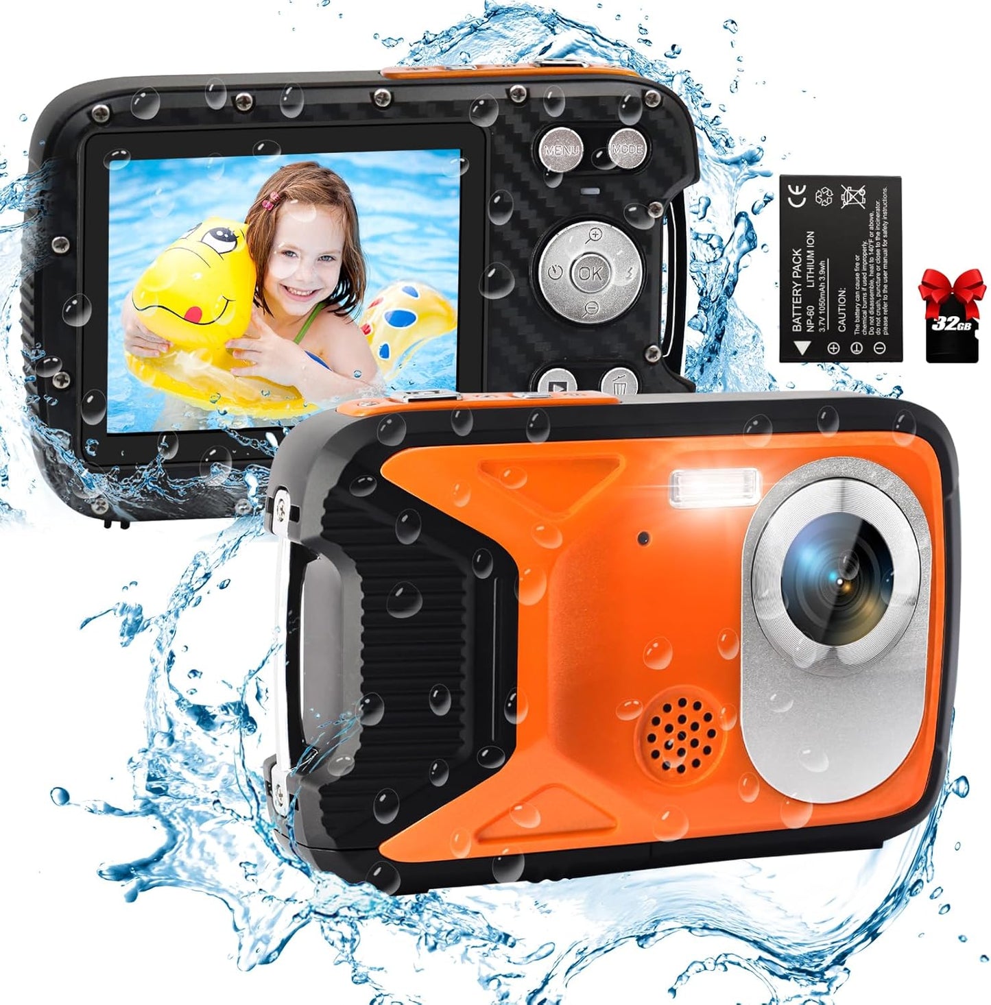 lovpo Waterproof Camera: 16FT Underwater, 32GB SD Card, FHD 1080P for Snorkeling