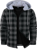 ZITY Men's Flannel Fleece Hoodie Plaid Sherpa Lined Jacket - Warm