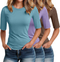 Elbow Length Tee Shirts for Women 3-Pack - Slim Fit Casual Basics