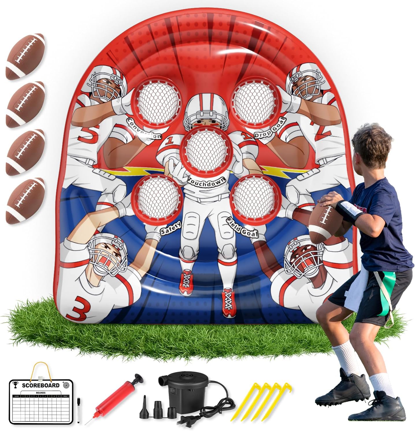 6Ft Inflatable Football Target Toss Game for Kids Fun