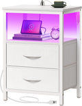 Night Stand with Charger Station and LED Lights - Compact Bedside