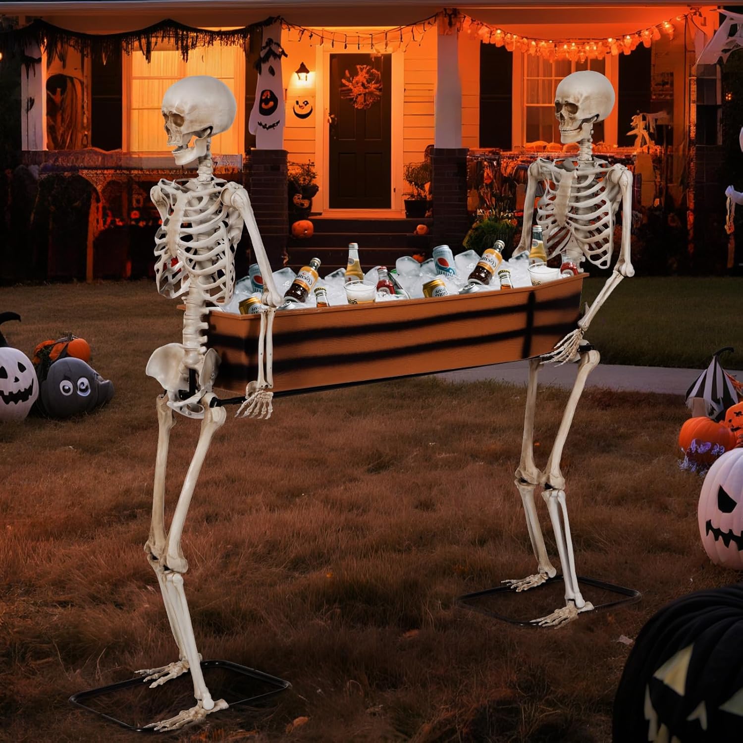 Quntis Halloween Outdoor Decoration - 5ft Skeleton Coffin Cooler