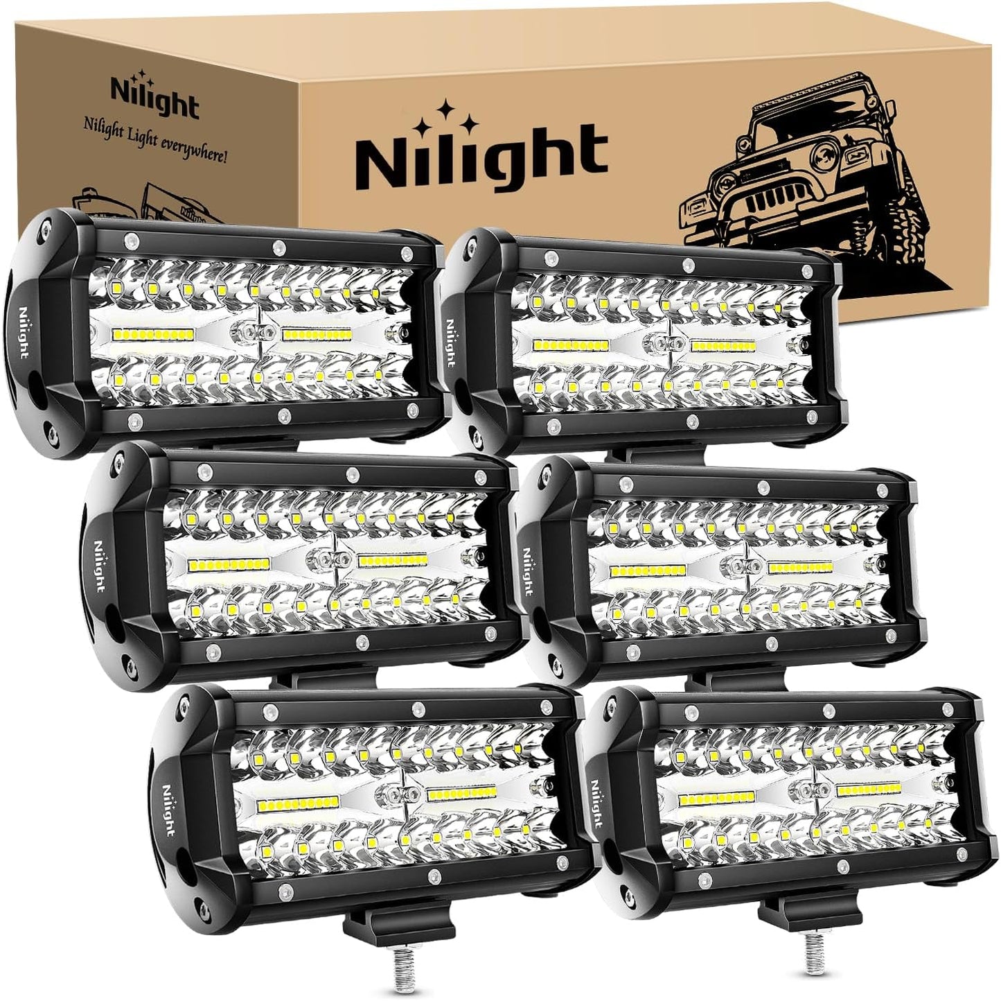Nilight LED Pods 6PCS 6.5 Inch 120W Light Bar for Off-Road Use