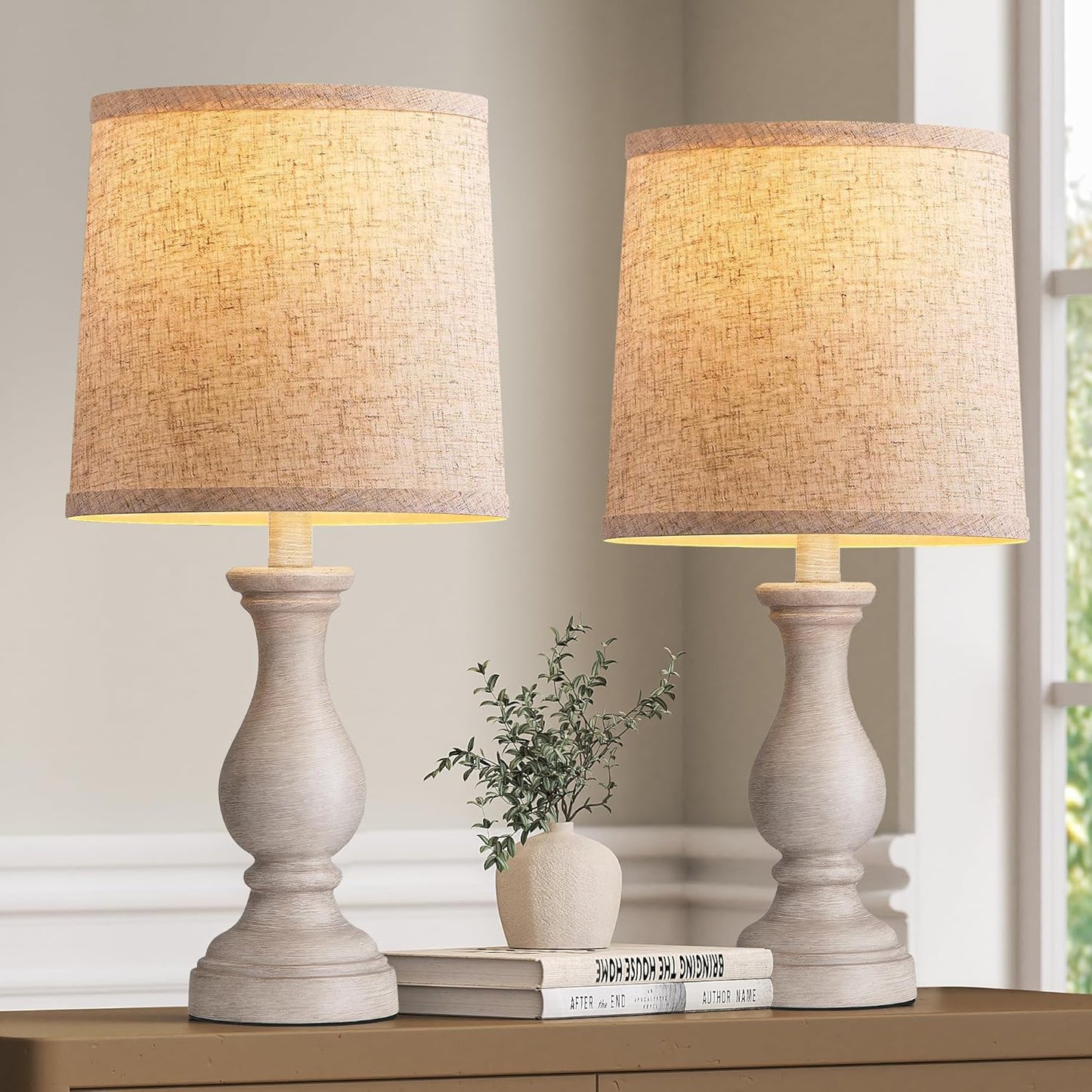 Farmhouse Table Lamps Set of 2 - Rustic Boho Bedroom Lighting