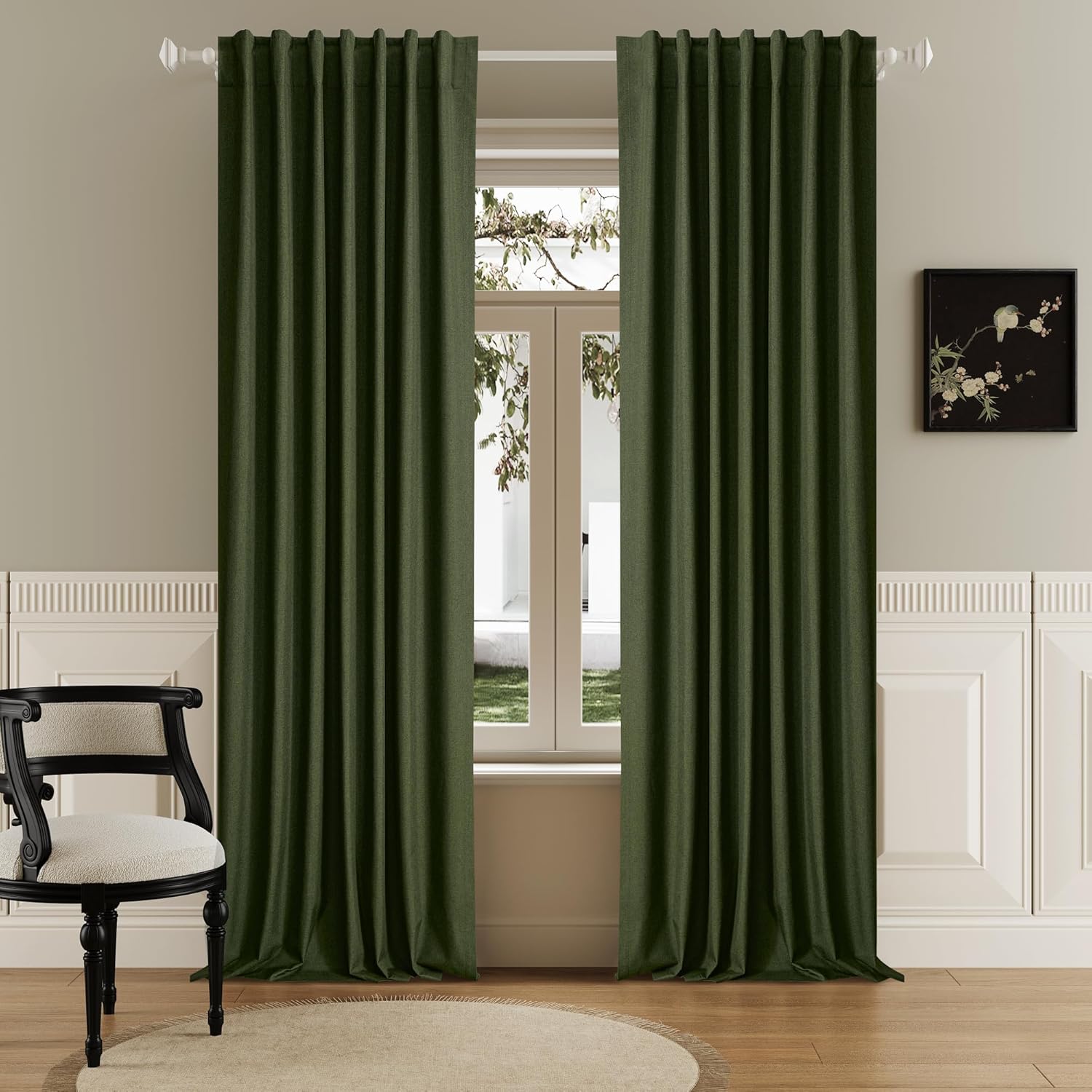 Olive Green Linen Full Blackout Curtains for Total Privacy