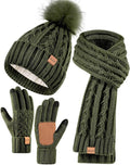 Womens Beanie Hat Scarf Gloves Set - Fleece Lined Winter Trio Winuesa
