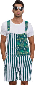 Unisex Printed Overalls Shorts Romper - Festive Green Irish Style