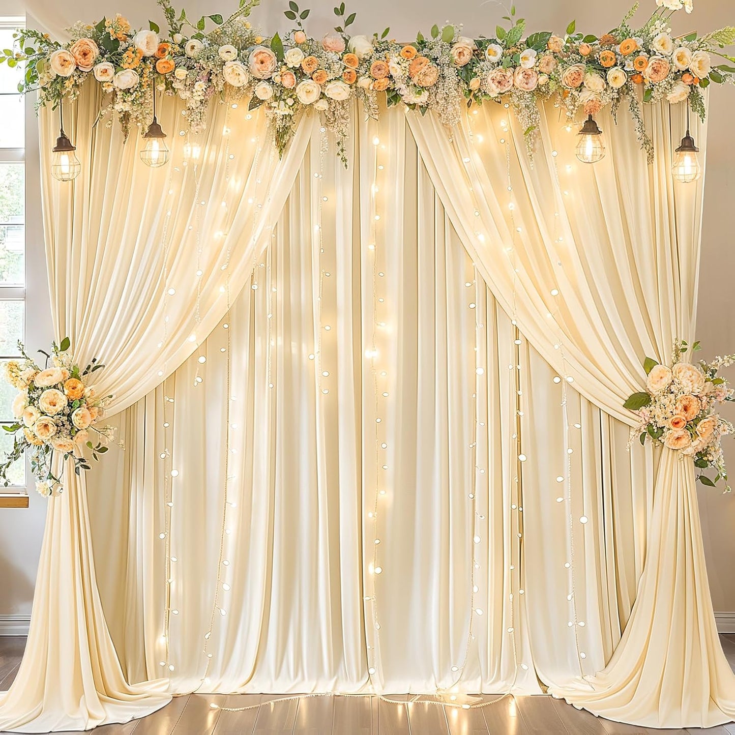 10x10ft Champagne Backdrop Curtains with Lights for Events