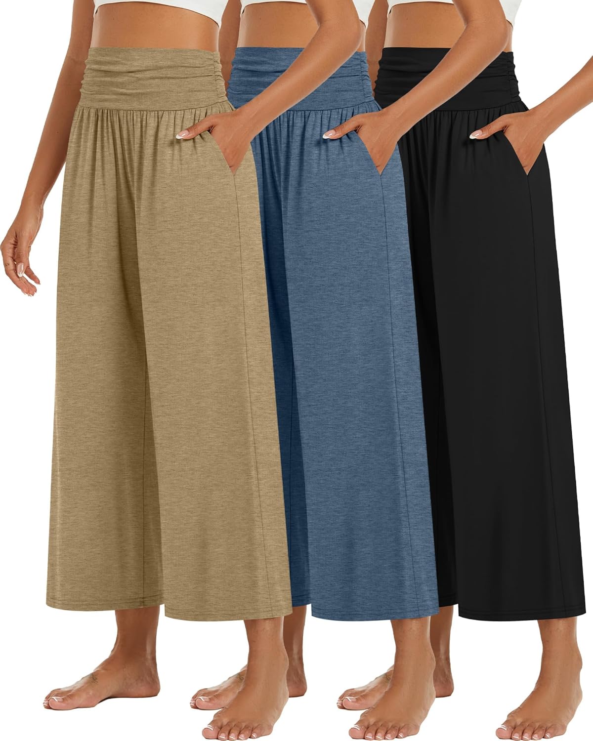 Wide Leg Cropped Pants for Women - Stylish High Waist Lounge Wear