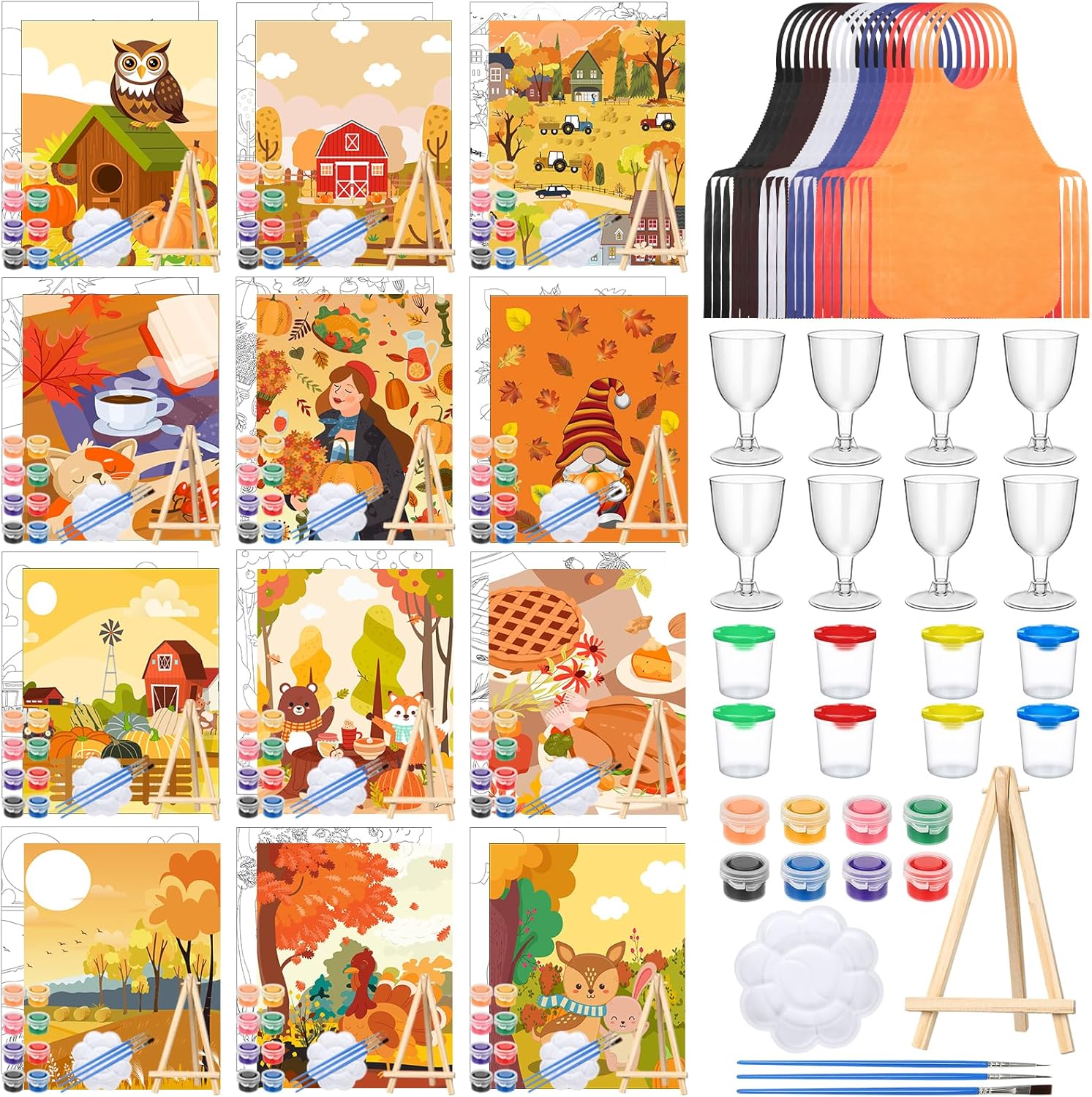 96 Pcs Fall Pre Drawn Canvas Kit for Painting Craft Fun