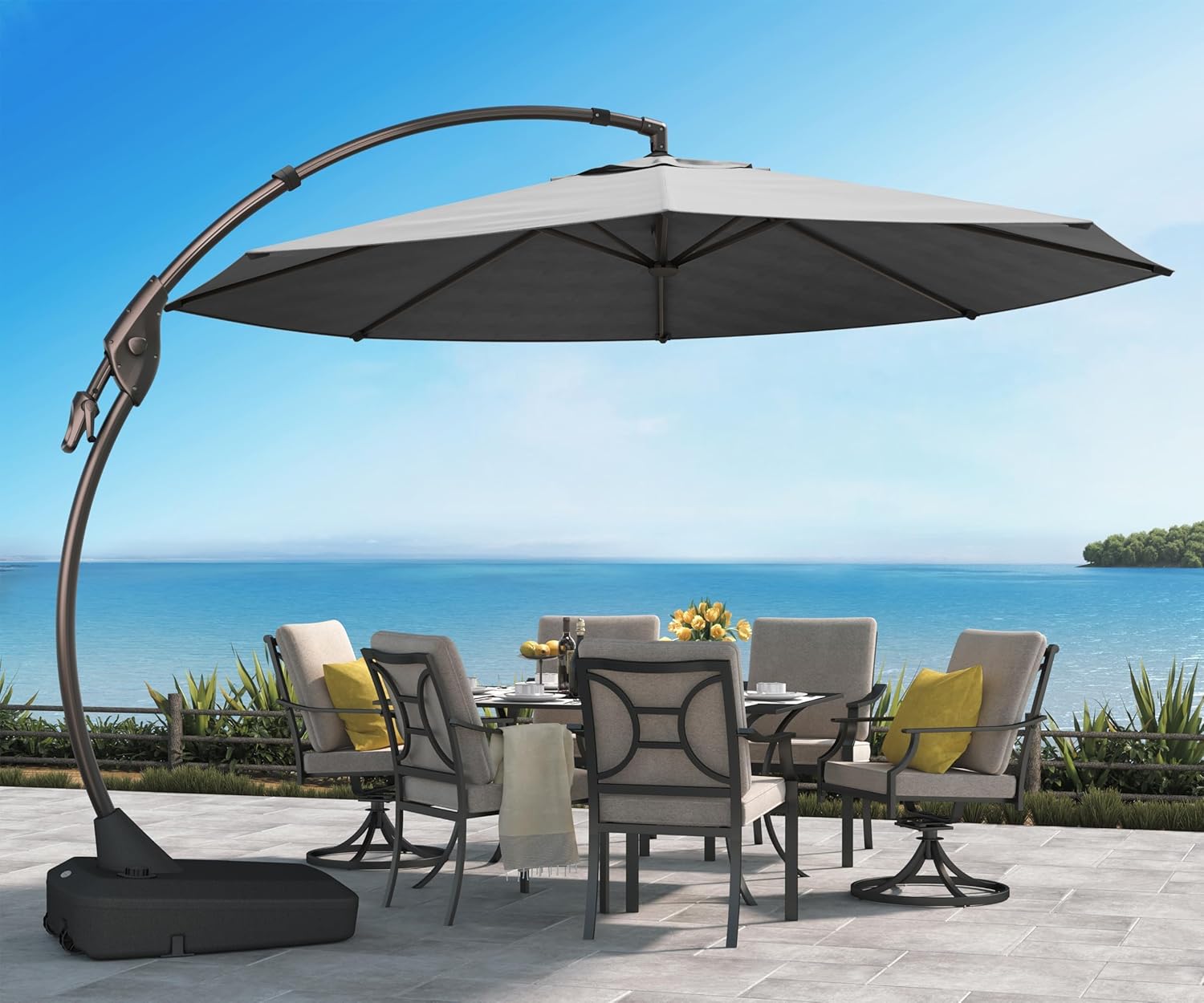 12 FT Sunbrella Cantilever Umbrella with Base for Outdoor Use