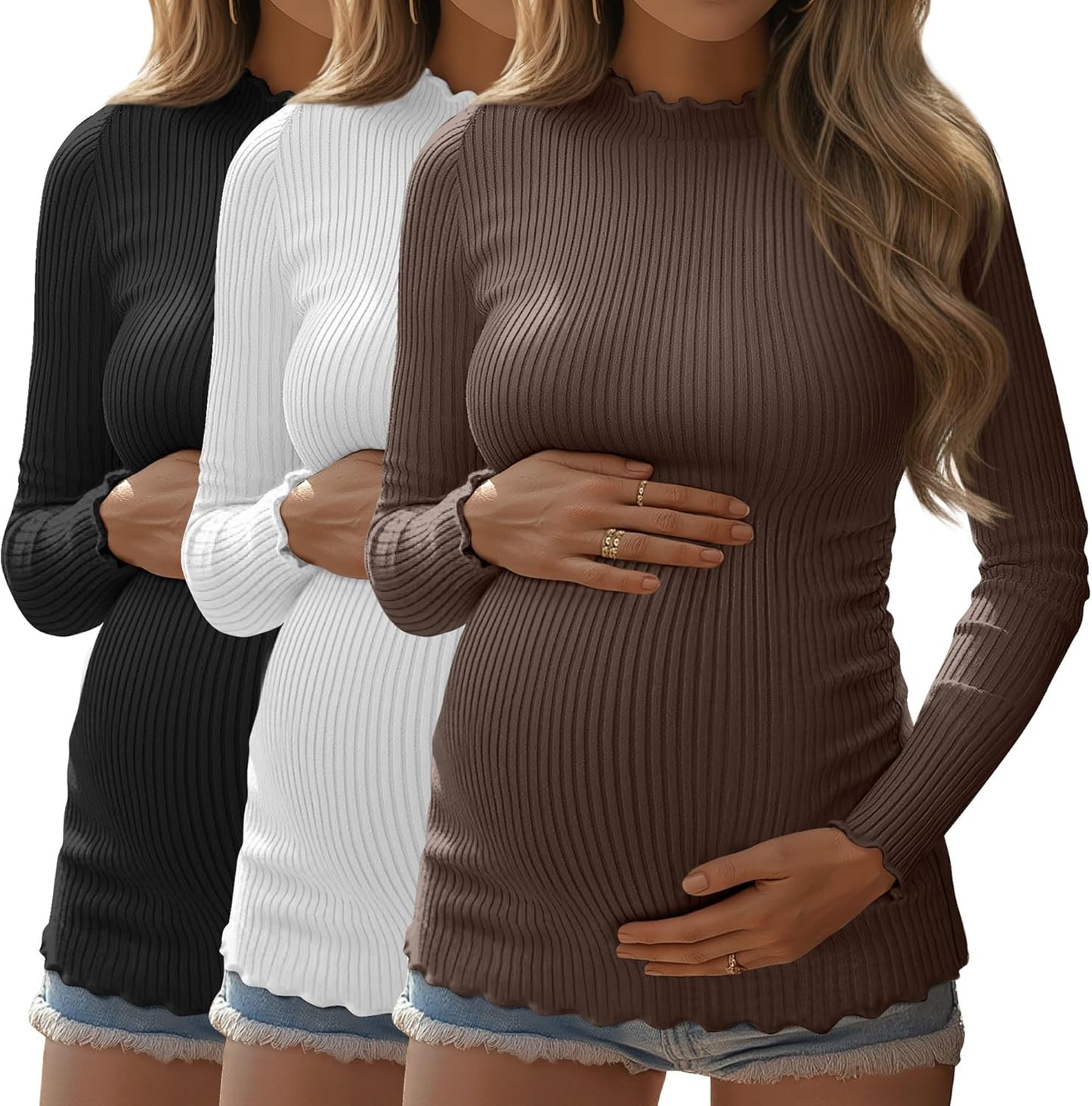 Huukeay Women's Maternity Shirts 3 Pack Long Sleeve Tops