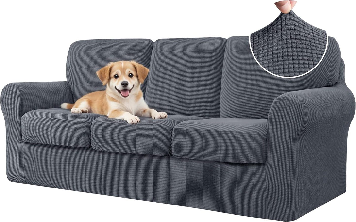 CHUN YI 7 Piece Couch Covers for Large Sofas, Grey Slipcovers