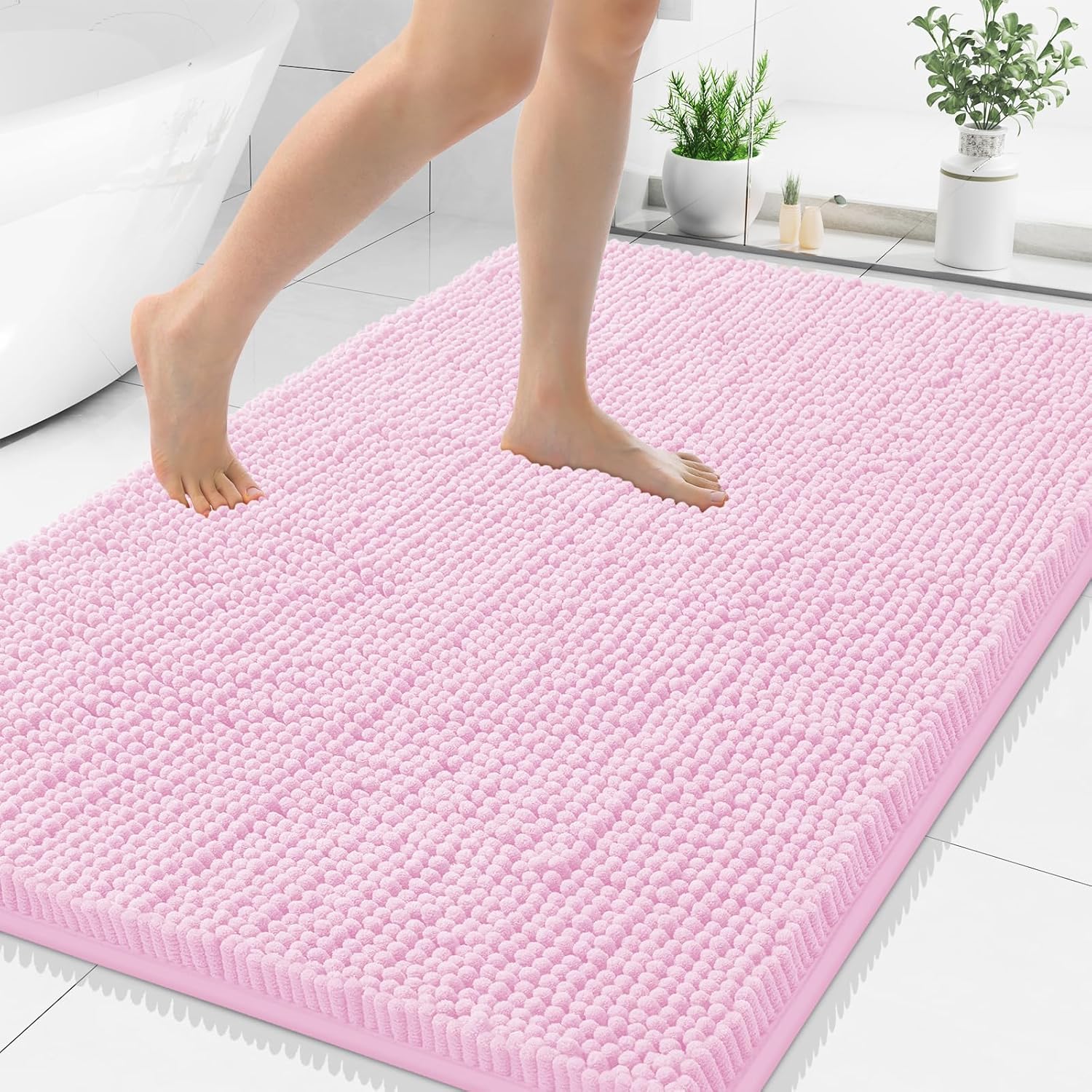 Smiry Luxury Chenille Bathroom Rugs - Soft, Absorbent, Non-Slip