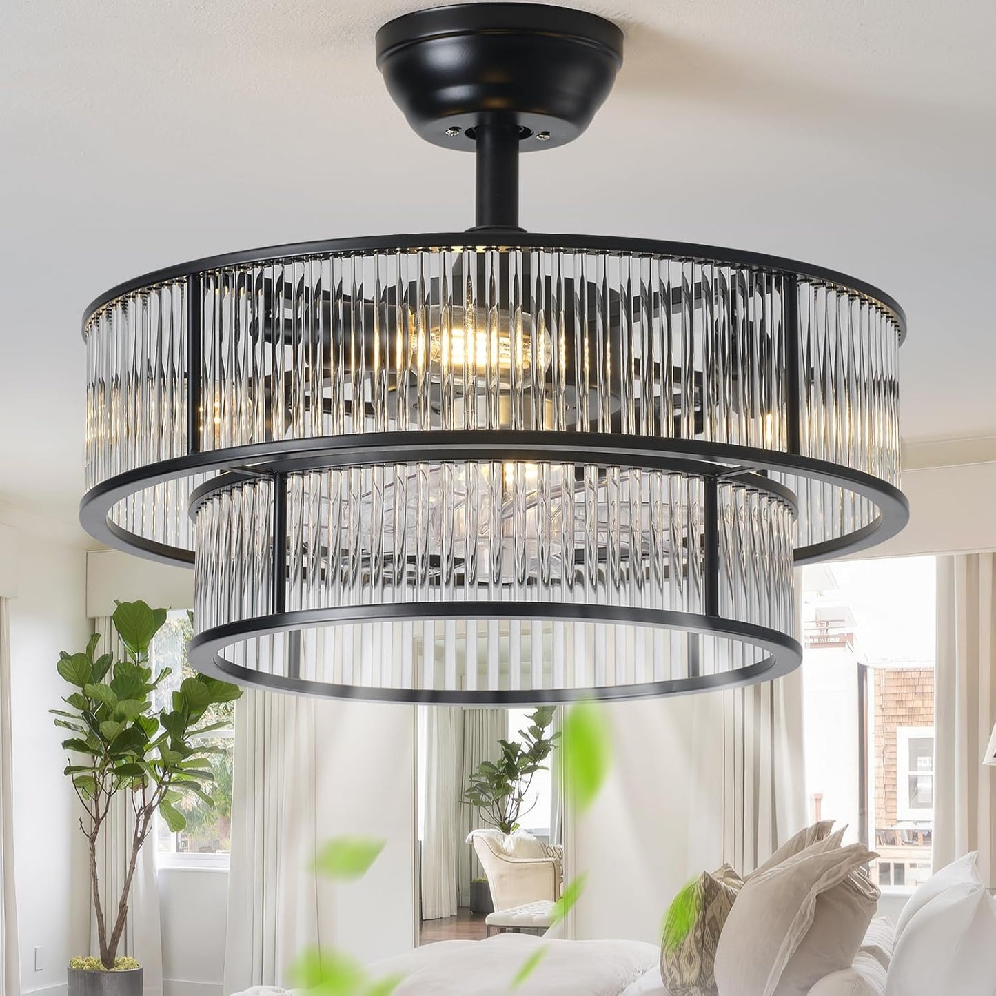20in Black Crystal Fandelier Ceiling Fan with Light Remote Control