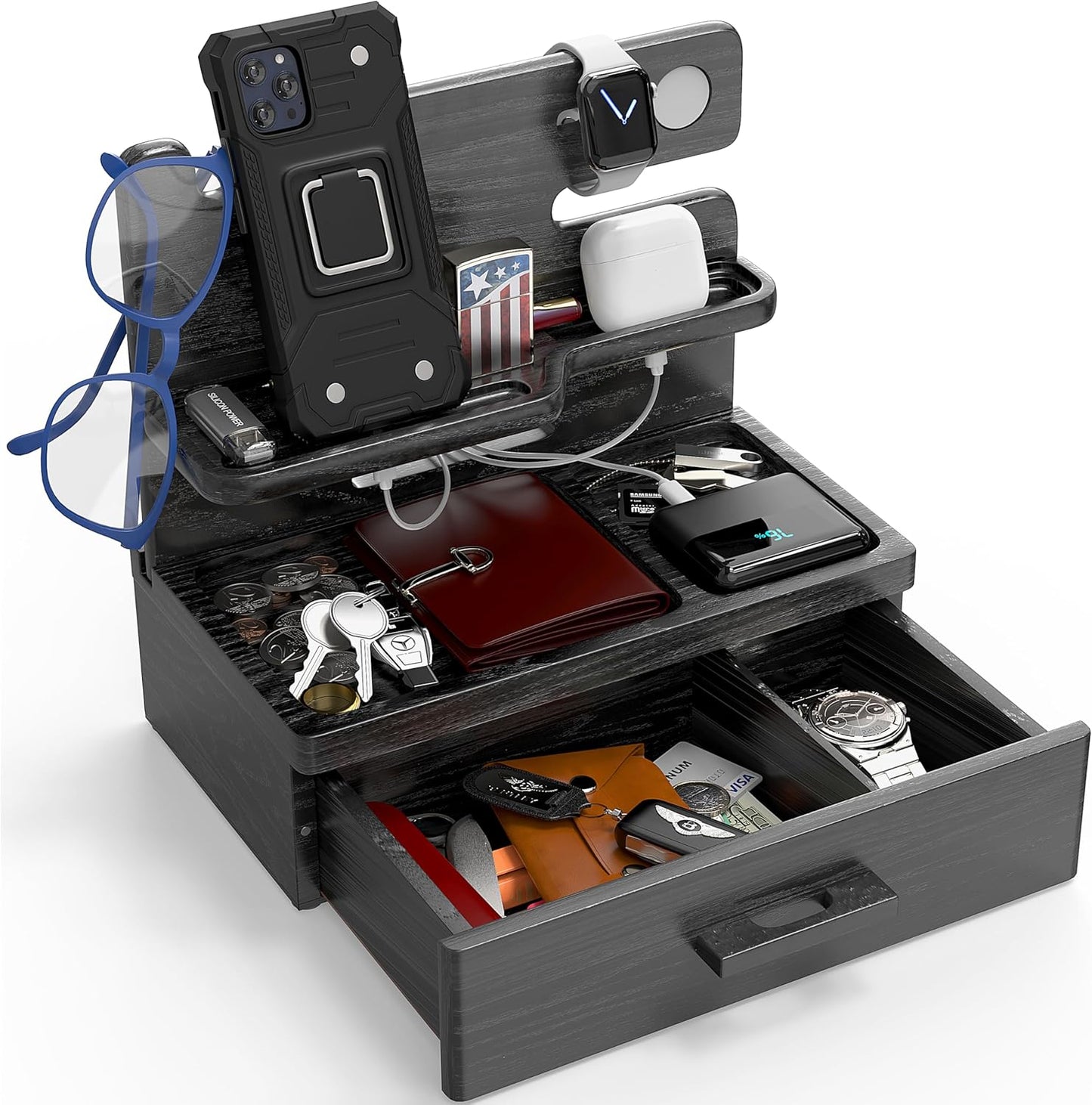 BarvA Phone Docking Station with Drawer Organizer for Nightstand