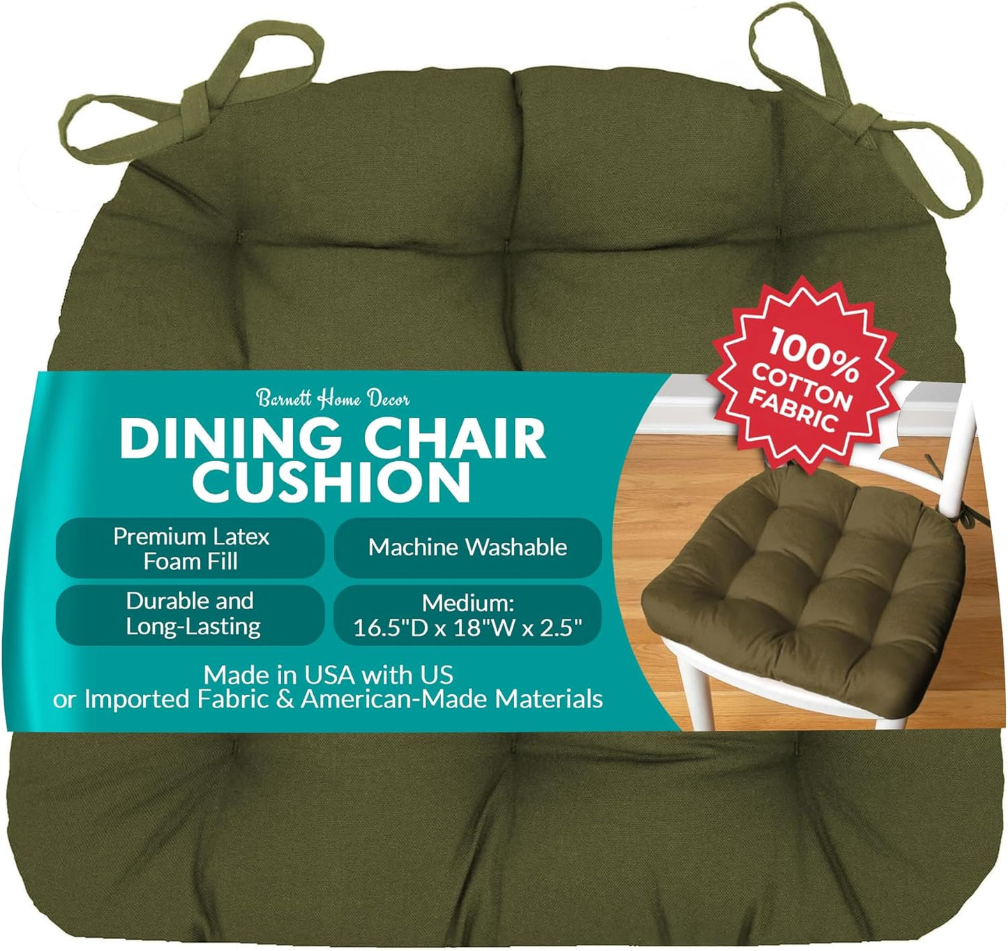 Cotton Duck Dark Sage Green Dining Chair Pad with Ties