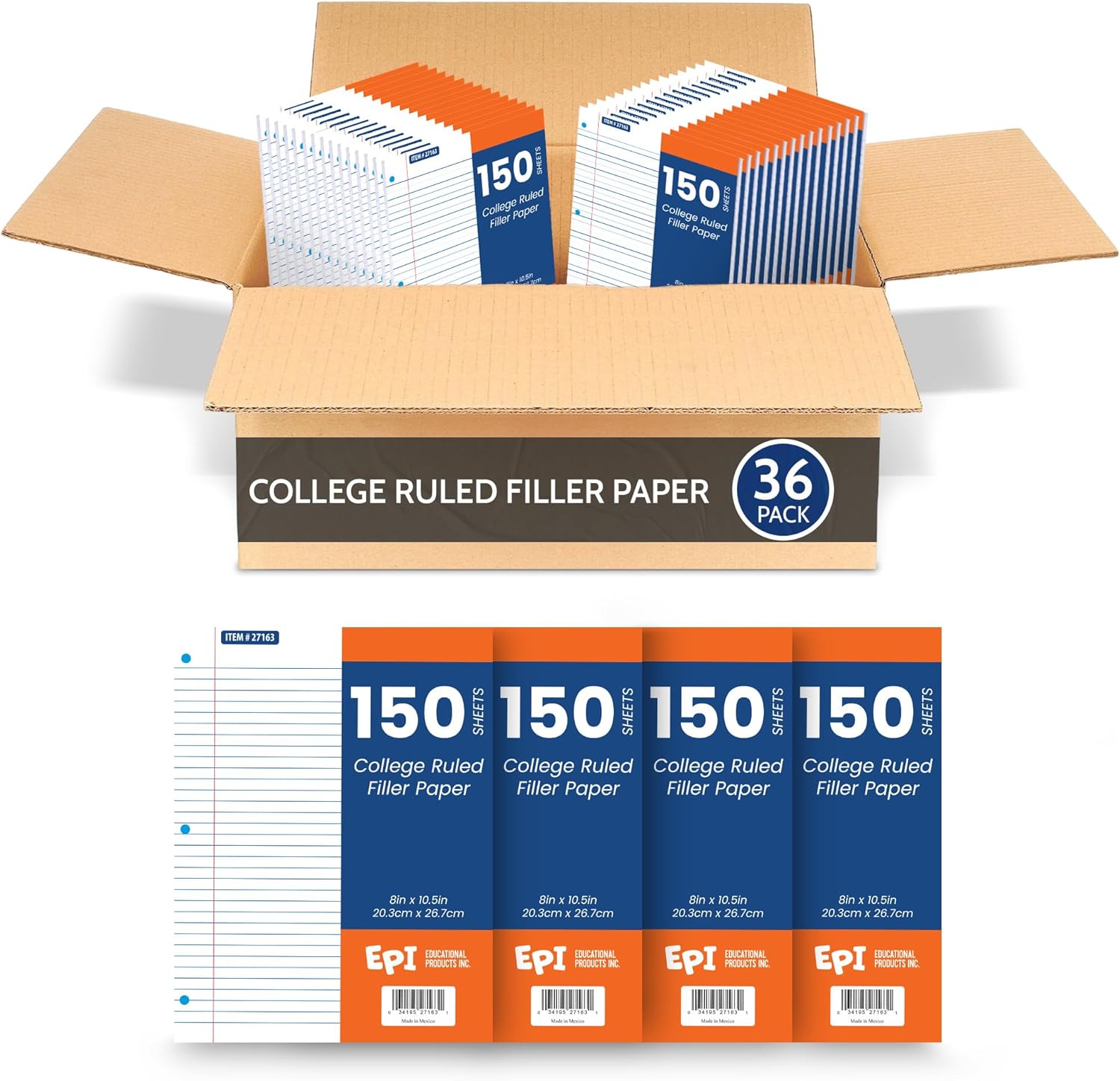 EPI Filler Paper - College Ruled Loose Leaf for School & Office