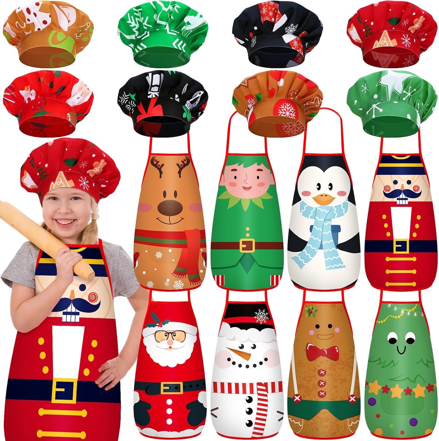 Kids Christmas Elf Apron and Chef Hat Set for Fun Cooking