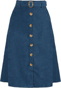 Allegra K High Waist Button Front Corduroy A-Line Midi Skirt