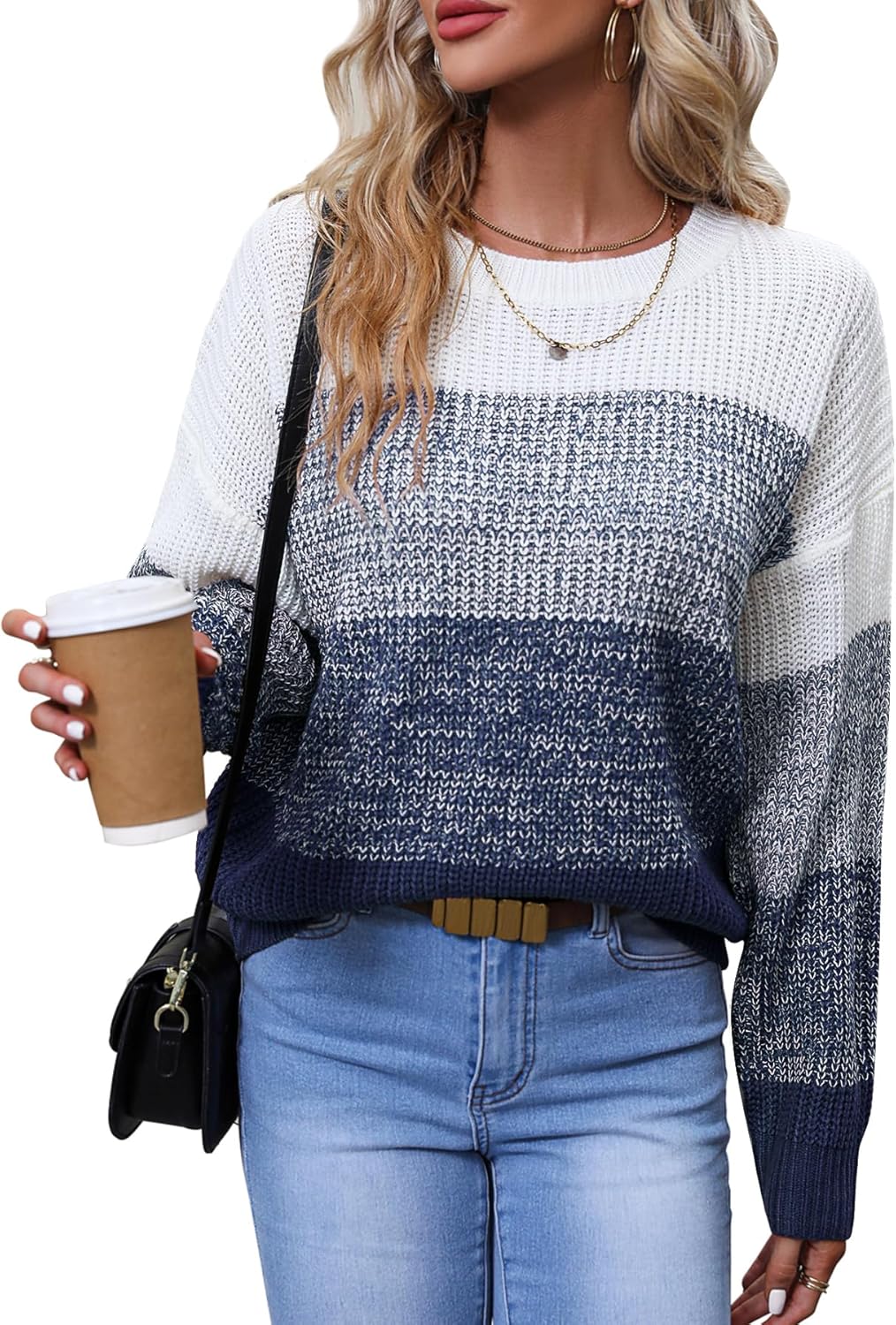 Women's Striped Color Block Sweater for Casual and Business Wear