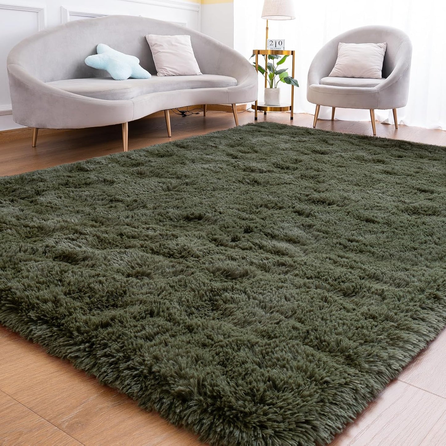 Fluffy Rug for Bedroom Living Room, 6x9 Olive Green Area Rug