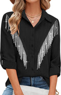 MYMORE Womens Sparkly Fringe Button Down Shirt - Western (Style W58W)