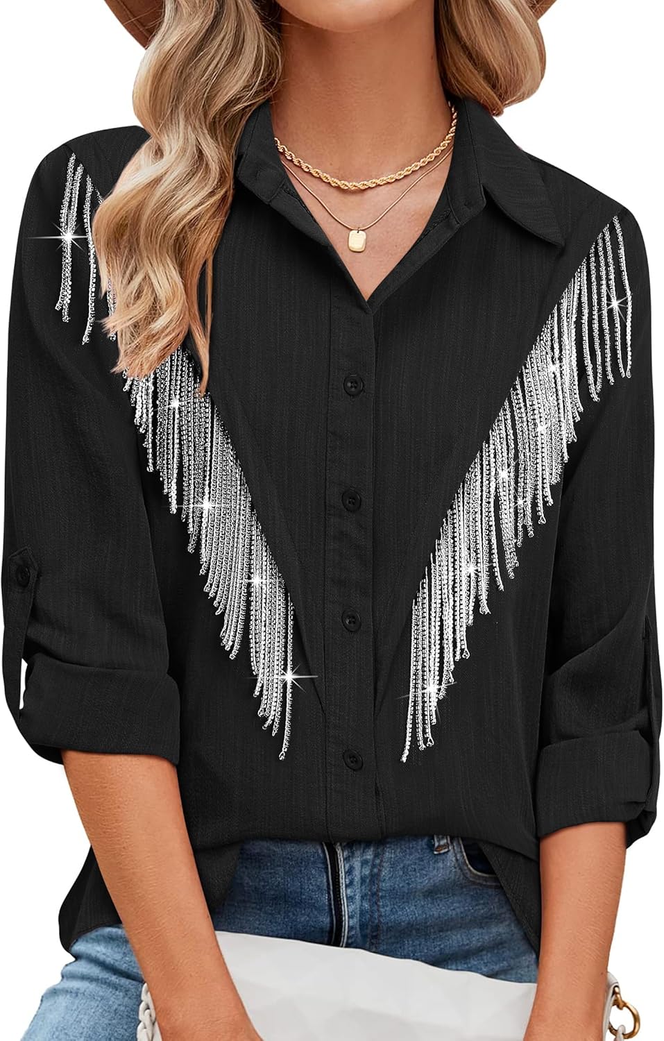 Sparkly Fringe Button Down Shirt for Western Cowgirl Style